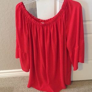 Off the shoulder red blouse